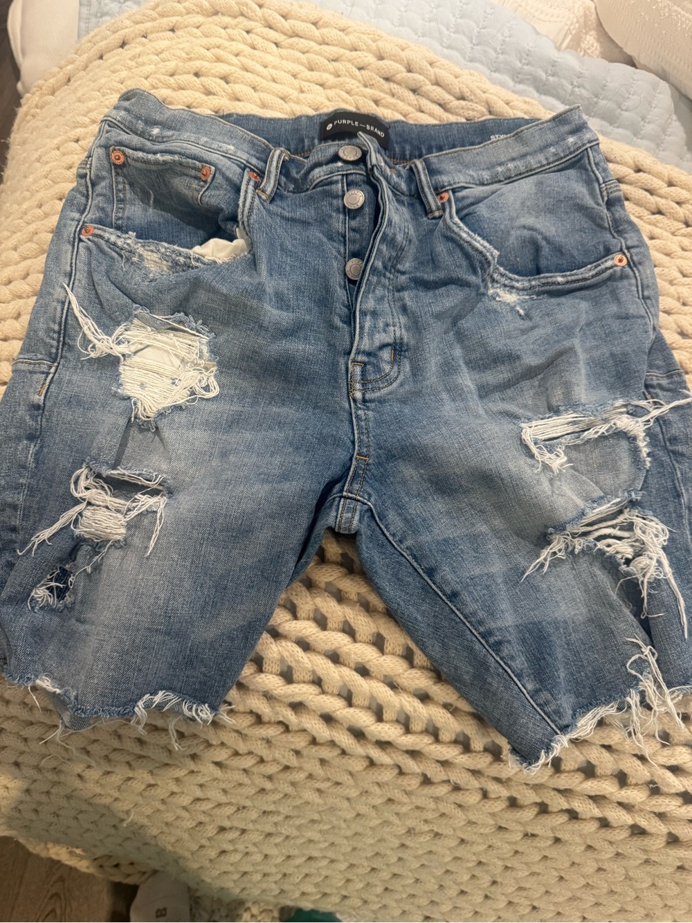 Distressed Light Blue Denim Jean Shorts - Casual Ripped Men’s Shorts